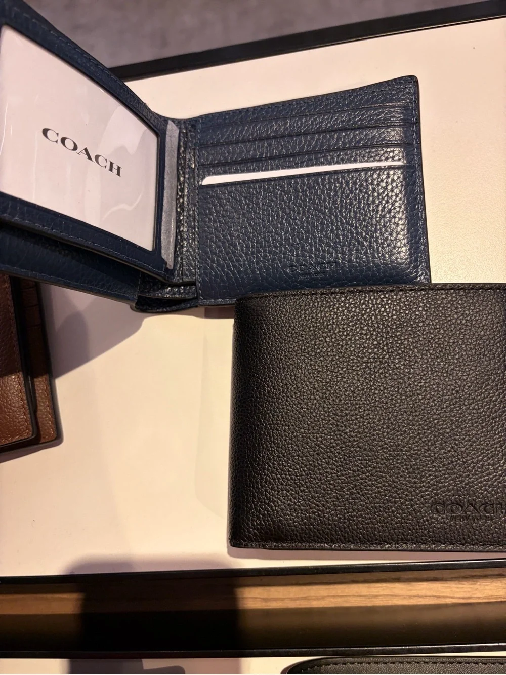 Coach Black Pebble leather tri- Fold Wallet ID case multi card new with tag